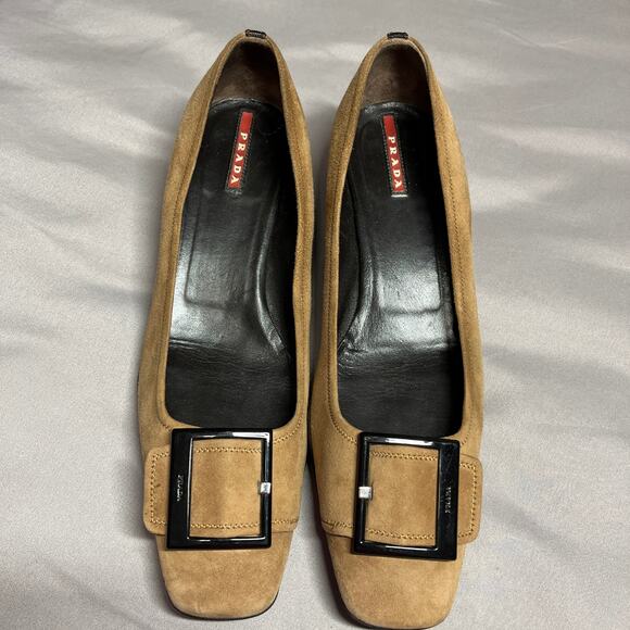 Prada Kitten Heels Iconic Mod Buckle Square Toe sz 40 (size 9.5-10) Old Money - Picture 3 of 16